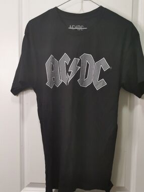 AC/DC Black Graphic Logo Tee with Silver Outline